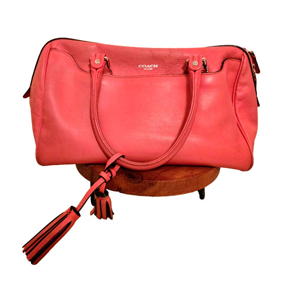 Coach 23574 LEGACY HALEY SATCHEL-Doctor LEATHER In Bright Coral & Silver - Picture 2 of 13